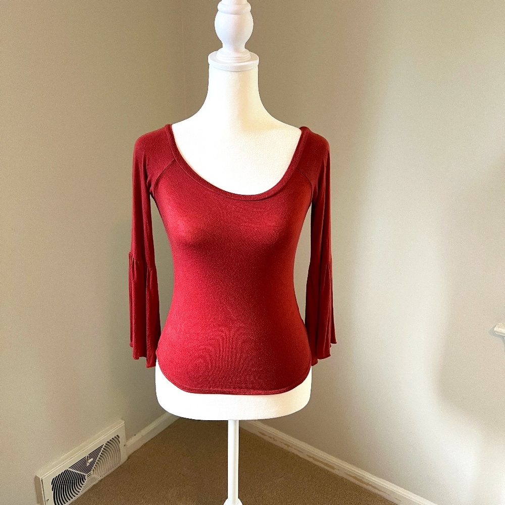 LA Hearts Rust Scoop-neck Long Sleeve Top, size XS